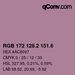 カラーコード: RGB 172 128.2 151.6 | qconv.com