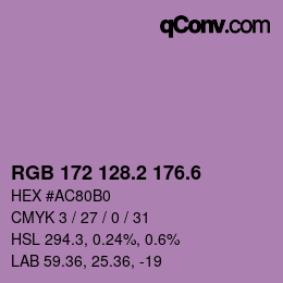 カラーコード: RGB 172 128.2 176.6 | qconv.com