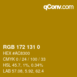 Color code: RGB 172 131 0 | qconv.com