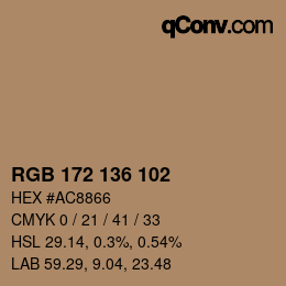 Color code: RGB 172 136 102 | qconv.com
