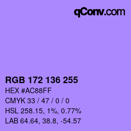 Color code: RGB 172 136 255 | qconv.com