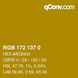 Color code: RGB 172 137 0 | qconv.com