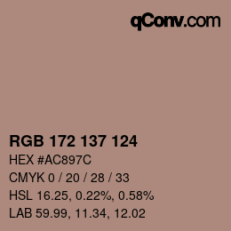 Color code: RGB 172 137 124 | qconv.com
