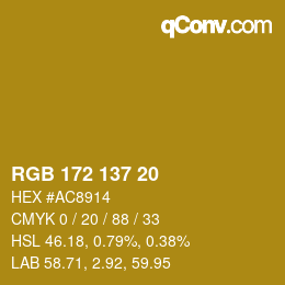 Color code: RGB 172 137 20 | qconv.com
