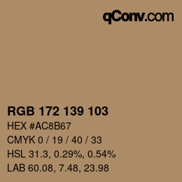 Color code: RGB 172 139 103 | qconv.com