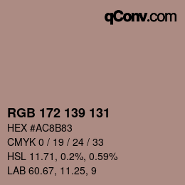 颜色代码: RGB 172 139 131 | qconv.com