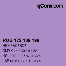 Color code: RGB 172 139 199 | qconv.com