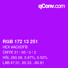 Color code: RGB 172 13 251 | qconv.com