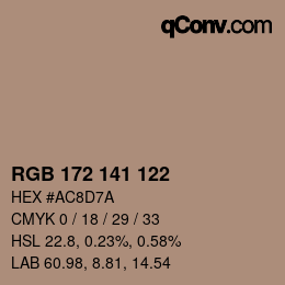 Color code: RGB 172 141 122 | qconv.com