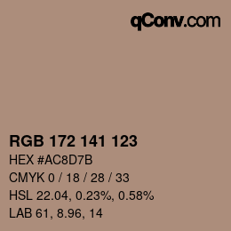 Color code: RGB 172 141 123 | qconv.com