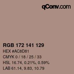 カラーコード: RGB 172 141 129 | qconv.com