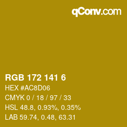 Color code: RGB 172 141 6 | qconv.com
