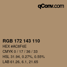 颜色代码: RGB 172 143 110 | qconv.com