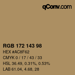 Color code: RGB 172 143 98 | qconv.com