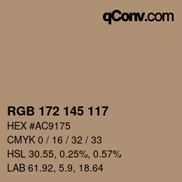 Color code: RGB 172 145 117 | qconv.com