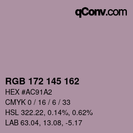 Color code: RGB 172 145 162 | qconv.com