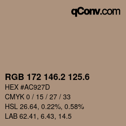 カラーコード: RGB 172 146.2 125.6 | qconv.com
