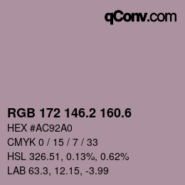 カラーコード: RGB 172 146.2 160.6 | qconv.com