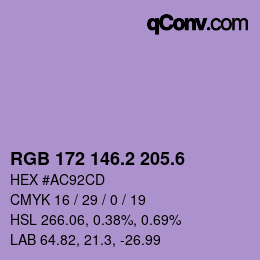 カラーコード: RGB 172 146.2 205.6 | qconv.com