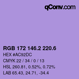 カラーコード: RGB 172 146.2 220.6 | qconv.com