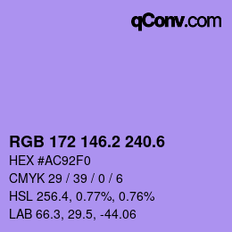 カラーコード: RGB 172 146.2 240.6 | qconv.com