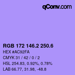 カラーコード: RGB 172 146.2 250.6 | qconv.com