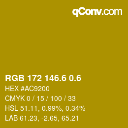 カラーコード: RGB 172 146.6 0.6 | qconv.com