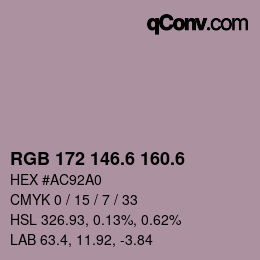 カラーコード: RGB 172 146.6 160.6 | qconv.com