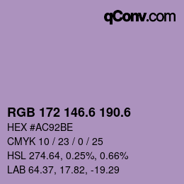 カラーコード: RGB 172 146.6 190.6 | qconv.com