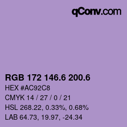 カラーコード: RGB 172 146.6 200.6 | qconv.com
