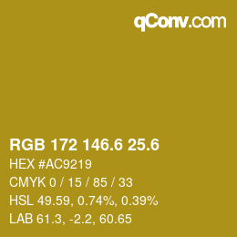 カラーコード: RGB 172 146.6 25.6 | qconv.com