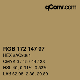 颜色代码: RGB 172 147 97 | qconv.com