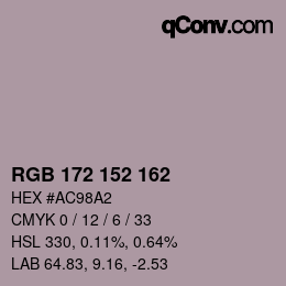 颜色代码: RGB 172 152 162 | qconv.com