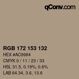 Color code: RGB 172 153 132 | qconv.com