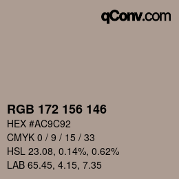 カラーコード: RGB 172 156 146 | qconv.com
