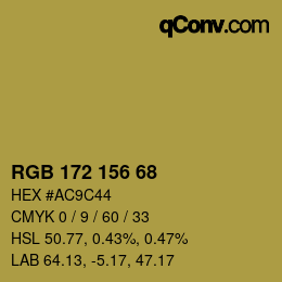 カラーコード: RGB 172 156 68 | qconv.com