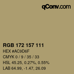 Color code: RGB 172 157 111 | qconv.com