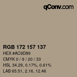 Color code: RGB 172 157 137 | qconv.com