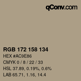 颜色代码: RGB 172 158 134 | qconv.com