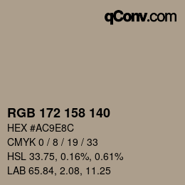 カラーコード: RGB 172 158 140 | qconv.com