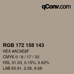 カラーコード: RGB 172 158 143 | qconv.com