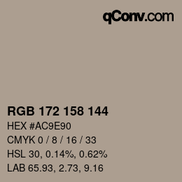 颜色代码: RGB 172 158 144 | qconv.com