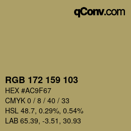 颜色代码: RGB 172 159 103 | qconv.com