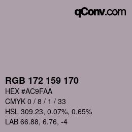 カラーコード: RGB 172 159 170 | qconv.com