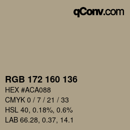 Color code: RGB 172 160 136 | qconv.com