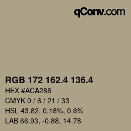 カラーコード: RGB 172 162.4 136.4 | qconv.com