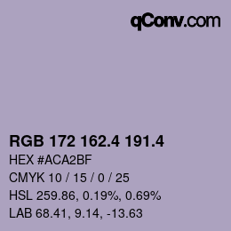 カラーコード: RGB 172 162.4 191.4 | qconv.com