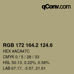 カラーコード: RGB 172 164.2 124.6 | qconv.com
