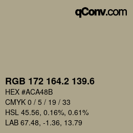 カラーコード: RGB 172 164.2 139.6 | qconv.com