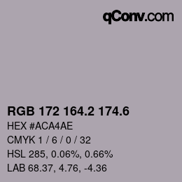カラーコード: RGB 172 164.2 174.6 | qconv.com